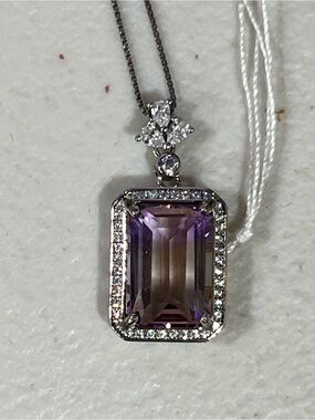 Sterling Silver Ametrine Halo Pendant Necklace - Purple Gradient